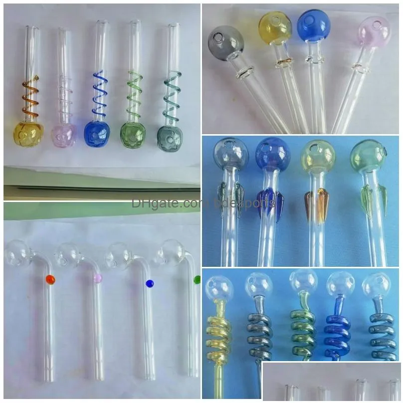 5 types glass oil burner pipe thick pyrex heat resistant dry herb tobacco burning tube smoking handcraft handle nails bong 3183 t2