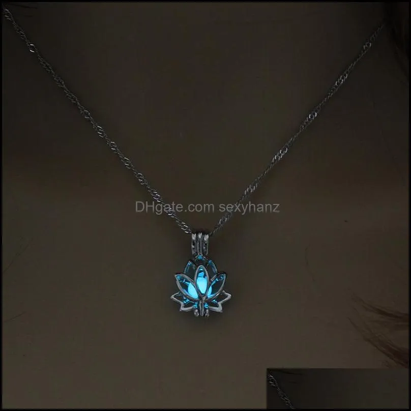 glow in the dark lotus pendant necklaces luminous flower locket cage necklace women fashion jewelry