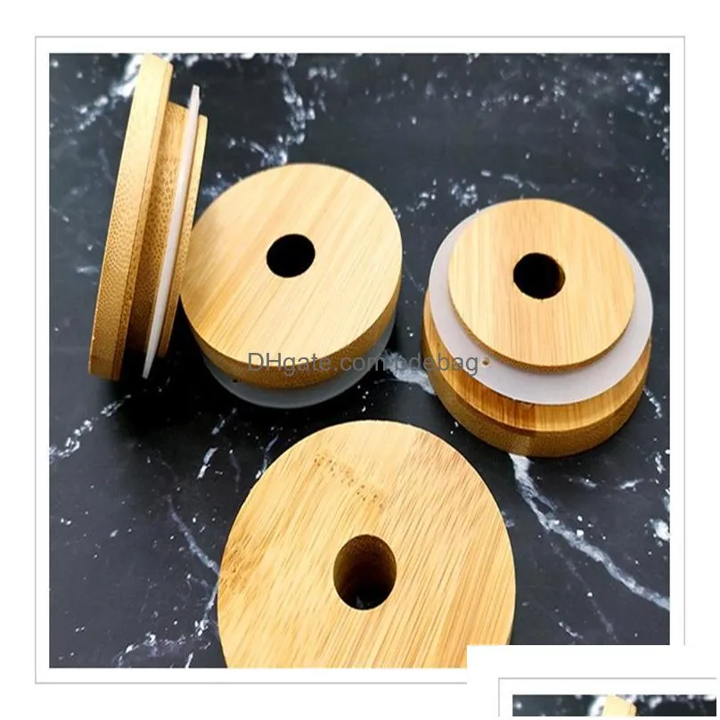 bamboo tumbers covers bottles caps wooden circular hollows mason jar lid sealing strips cups 7cm 8cm 3 8hx c2