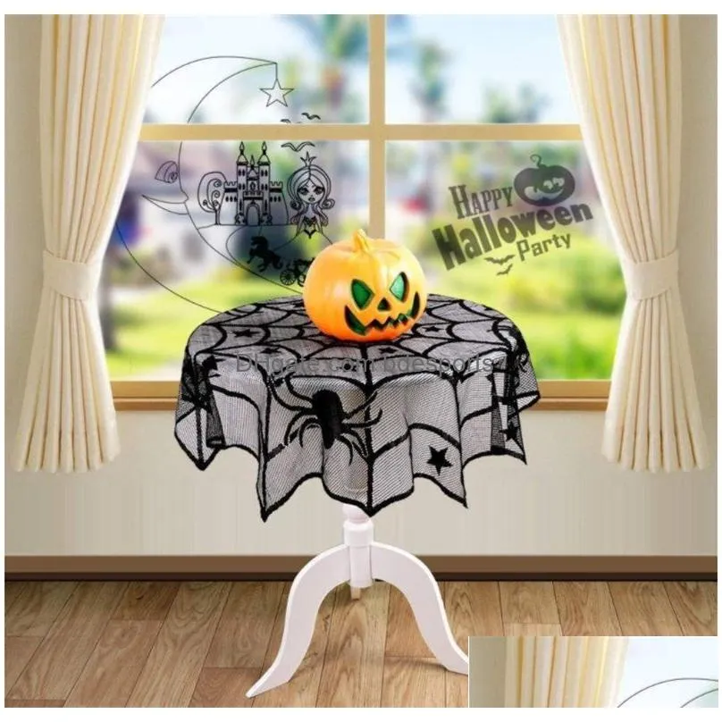 40inch black spider halloween party decor lace table topper cloth for halloween table decorations scary movie nights party 3195 t2
