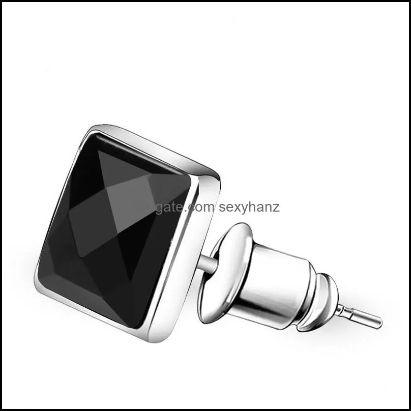 rhombus square stud earrings black zircon diamond earrings for women men fashion jewelry gift
