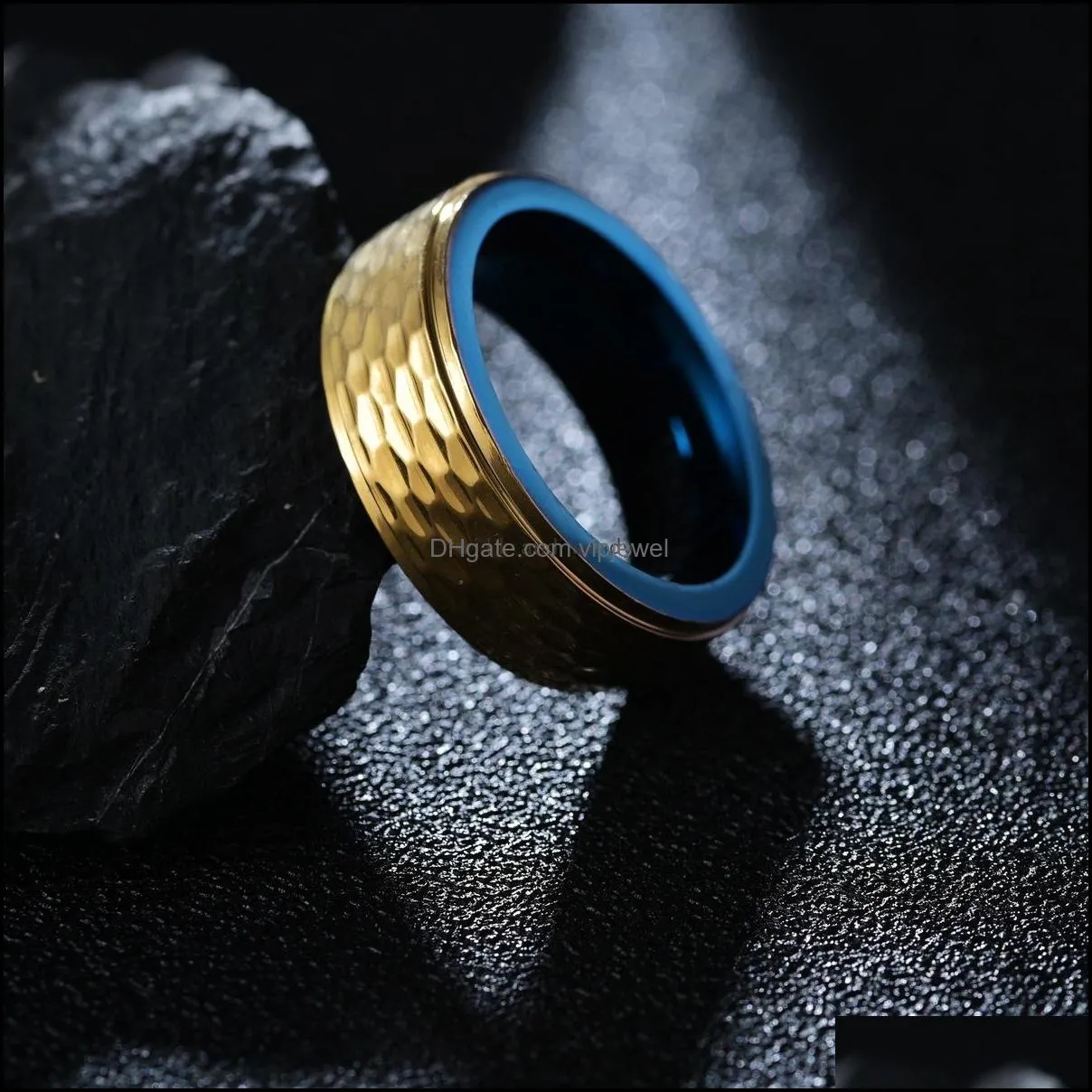 8mm blue gold twotone tungsten steel ring band finger men rough hip hop punk carbide rings fashion jewelry gift