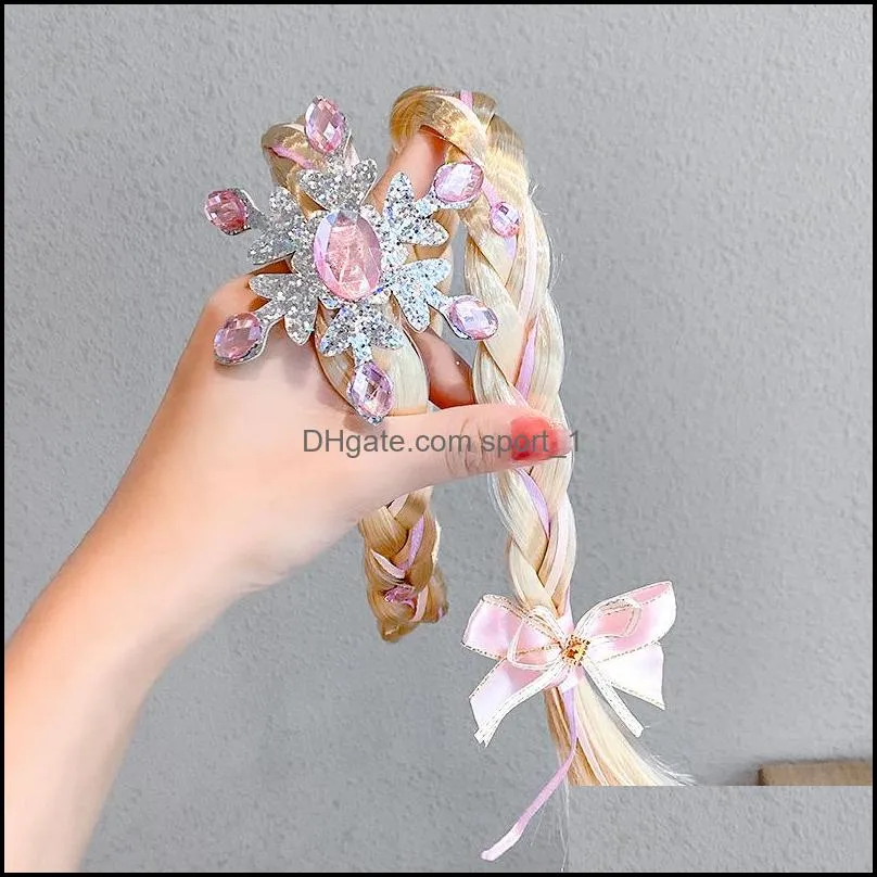 blue princess crown snowflake headband grenadine bow knot hairpiece braid hair ring band hoop children girls cosplay jewelry