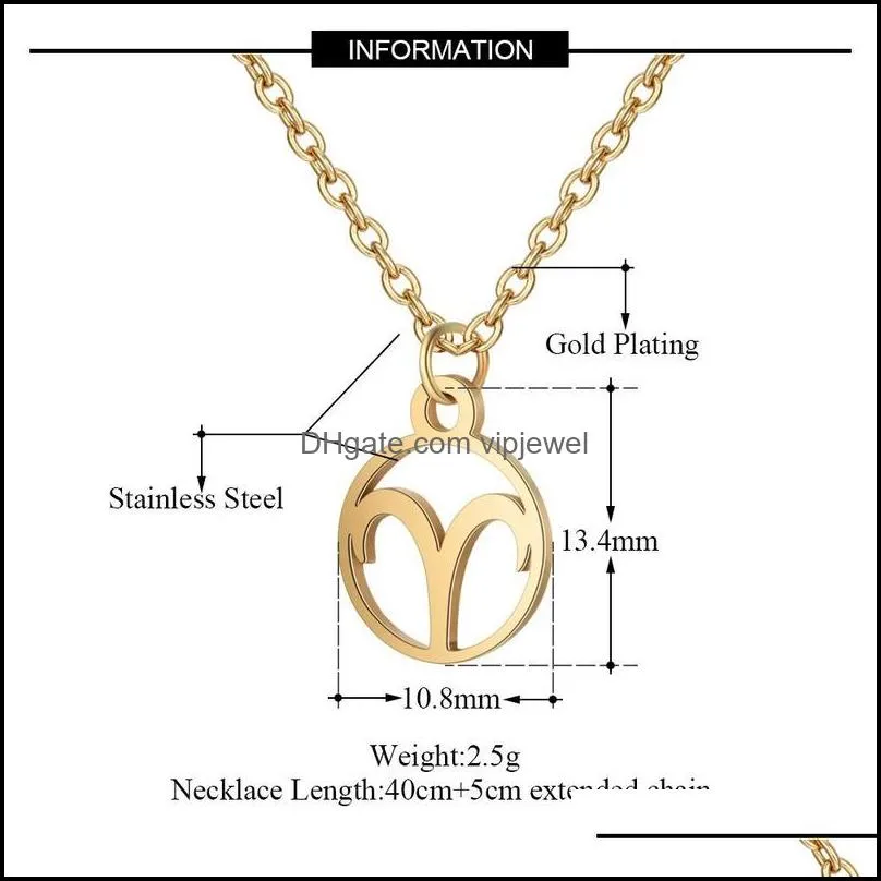 12 stainless steel constell pendant necklace silver gold zodiac horoscope sign necklace chains for women fashion jewelry virgo libra taurus