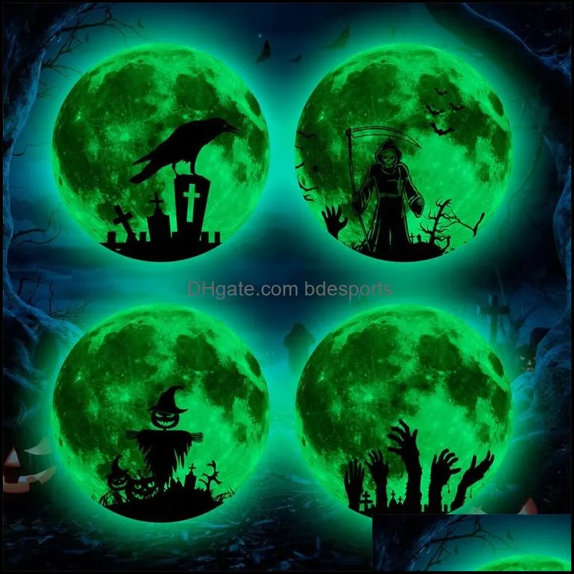 30cm luminous stickers halloween decorations party decor noctilucent pumpkin moon holiday window decoration 3194 t2