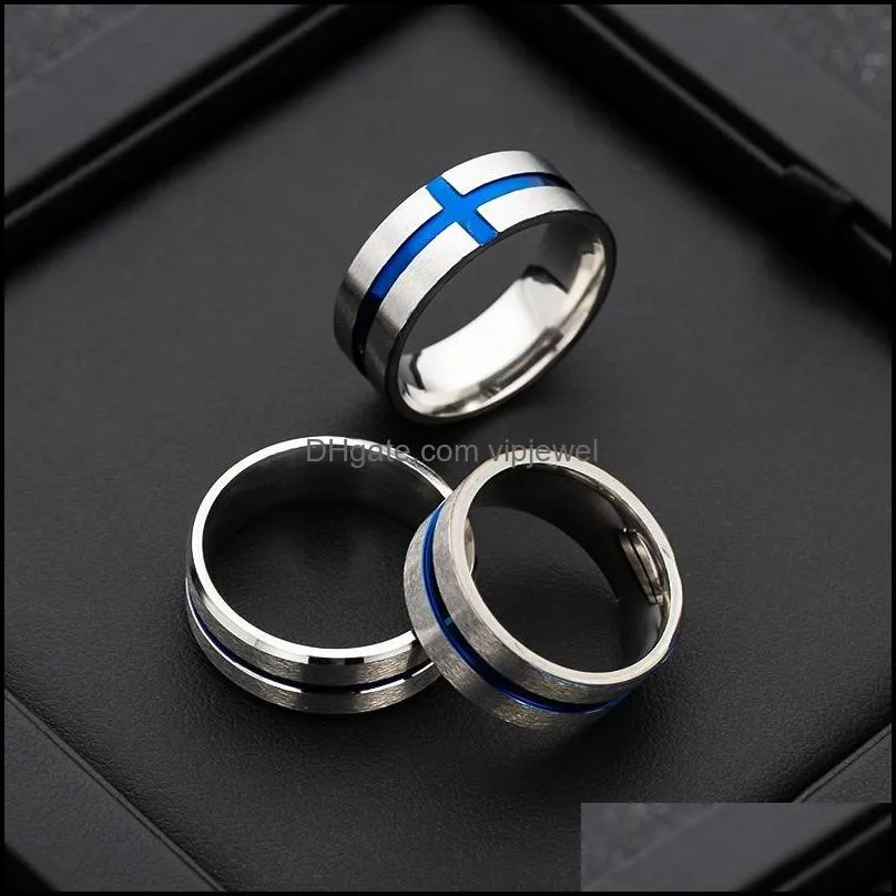 stainless steel groove cross band rings blue black gold finger ring women men fashion jewelry