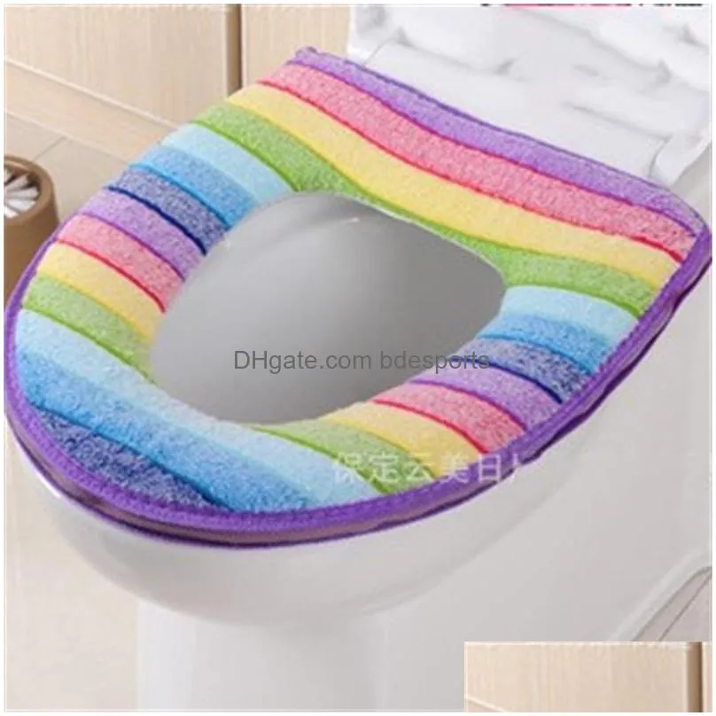 rainbow coral velvet toilet seat cover winter warm toilet seat ring cover bathroom toilet decoration rainbow seat cushion pads b 13 k2