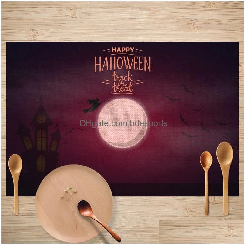 party supplies halloween decor placemat linen oil proof table mat table decoration for home pumpkin castle bat ghost pattern funny placemats 5jh