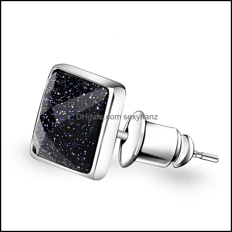 rhombus square stud earrings black zircon diamond earrings for women men fashion jewelry gift