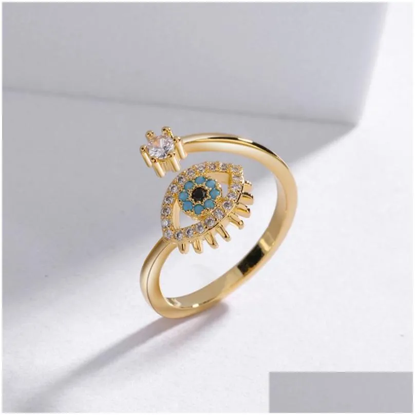 evil eye rings for women cubic zirconia adjustable blue eyes ring fashion jewelry