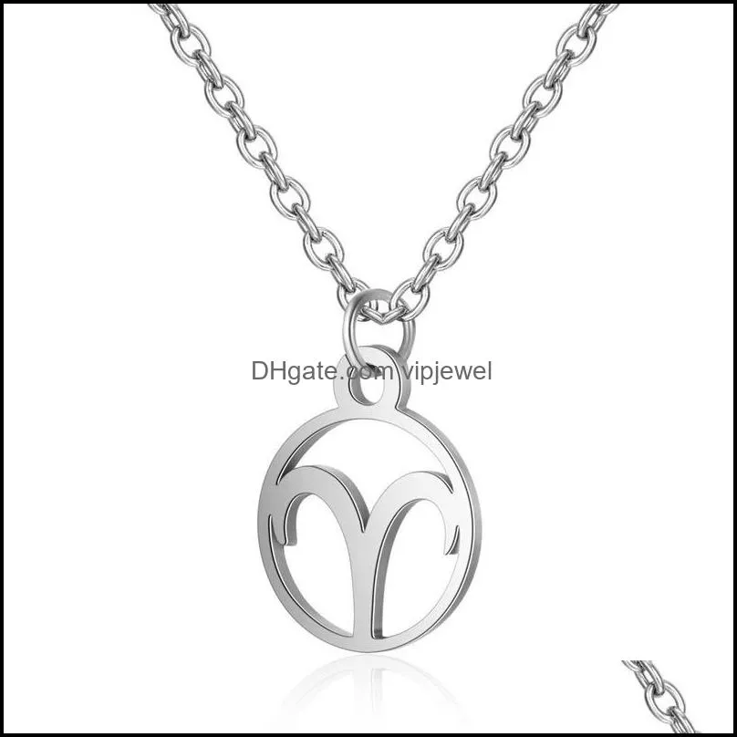 12 stainless steel constell pendant necklace silver gold zodiac horoscope sign necklace chains for women fashion jewelry virgo libra taurus