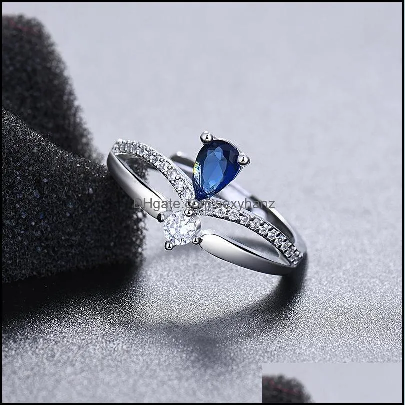 water drop diamond crown ring silver adjustable engagement wedding rings for women fashion jewelry gift