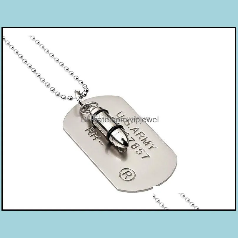 usa army bullet dog tag necklace pendant hip hop women mens necklace fashion jewelry gift