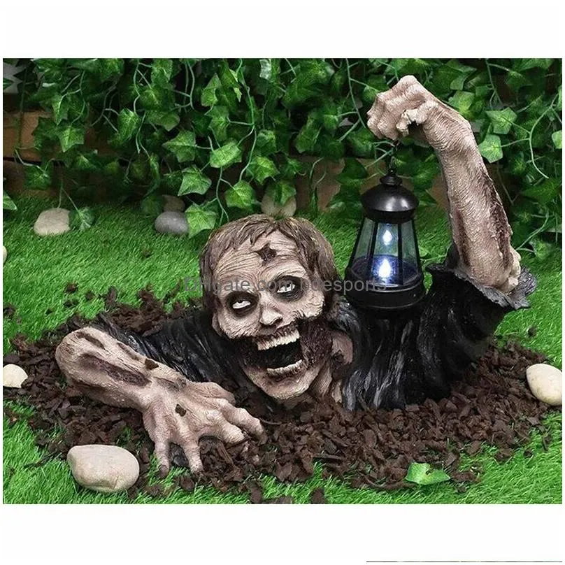 creative halloween decoration zombie terror scary horror decor light lantern statue for home outdoor garden outside yard