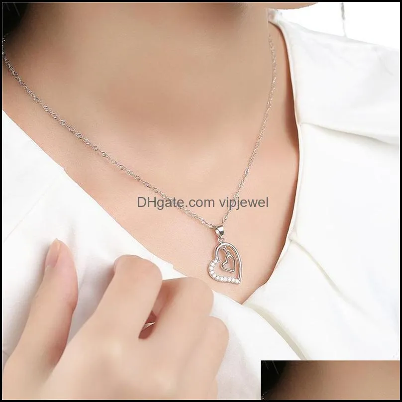 diamond heart necklace double hearts pendant necklaces chain women children fashion jewelry