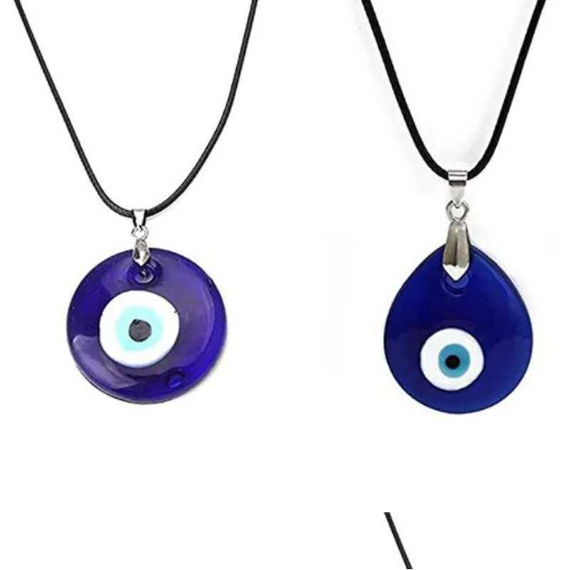 evil eye necklace with leather rope turkish blue glass eye pendant necklaces for women men lucky protection jewelry