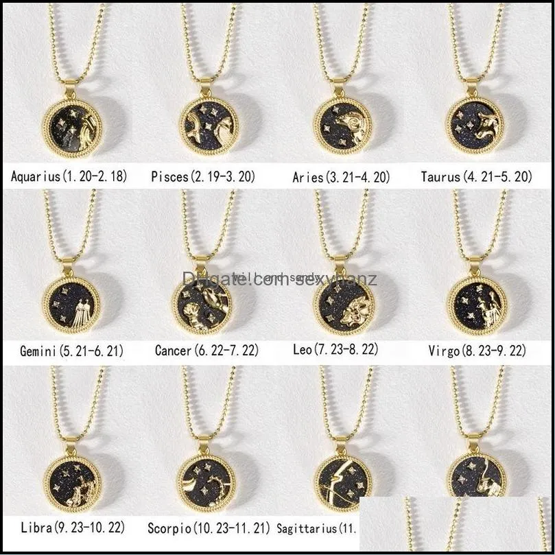 women 12 zodiac sign necklace coin gold chain aries taurus scorpio pendants charm star sign choker astrology necklaces fashion jewelry