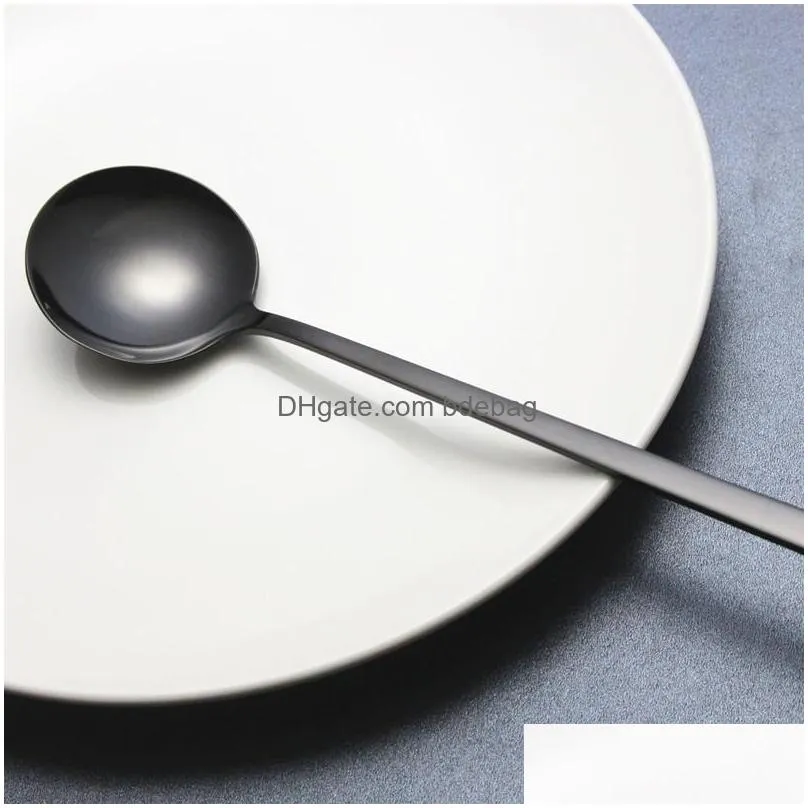 stainless steel spoon korean style long handle big circle spoon golden sliver color drinking stirring scoop 4 1jx l1