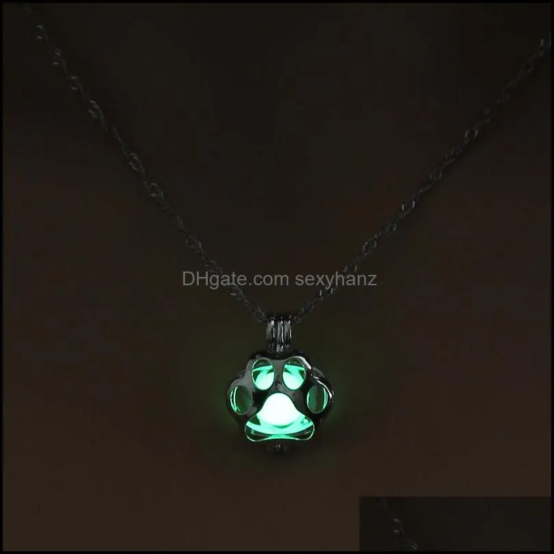 luminous dog paw locket pendant necklace lockets glow in the dark necklaces for women kid fashion jewelry