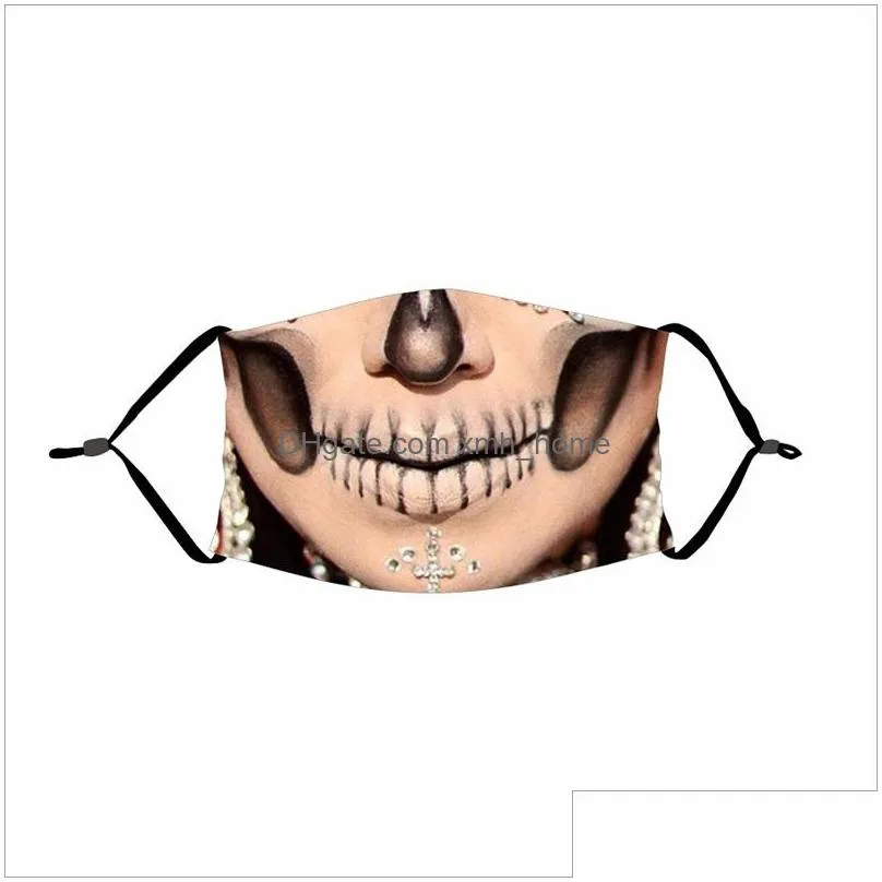 dustproof mascarilla anti haze respirator washable cloth face masks with filter element skull pattern terror pm2.5 adjustable 4 2xtg