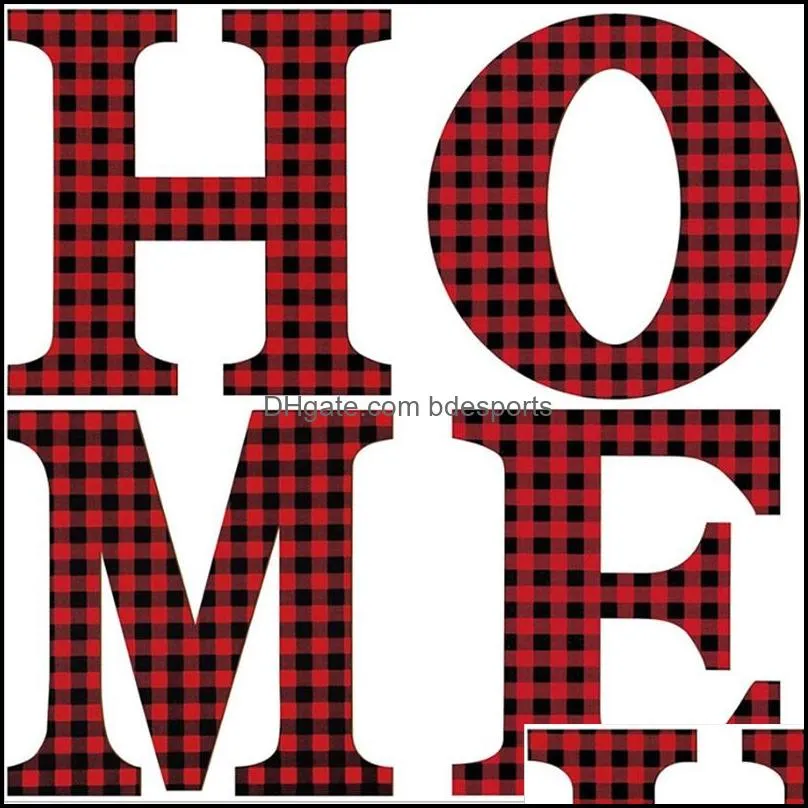 christmas decorations wooden happy letter logo joy home checkered front door home decorate big size 12x12 inch 4813 q2