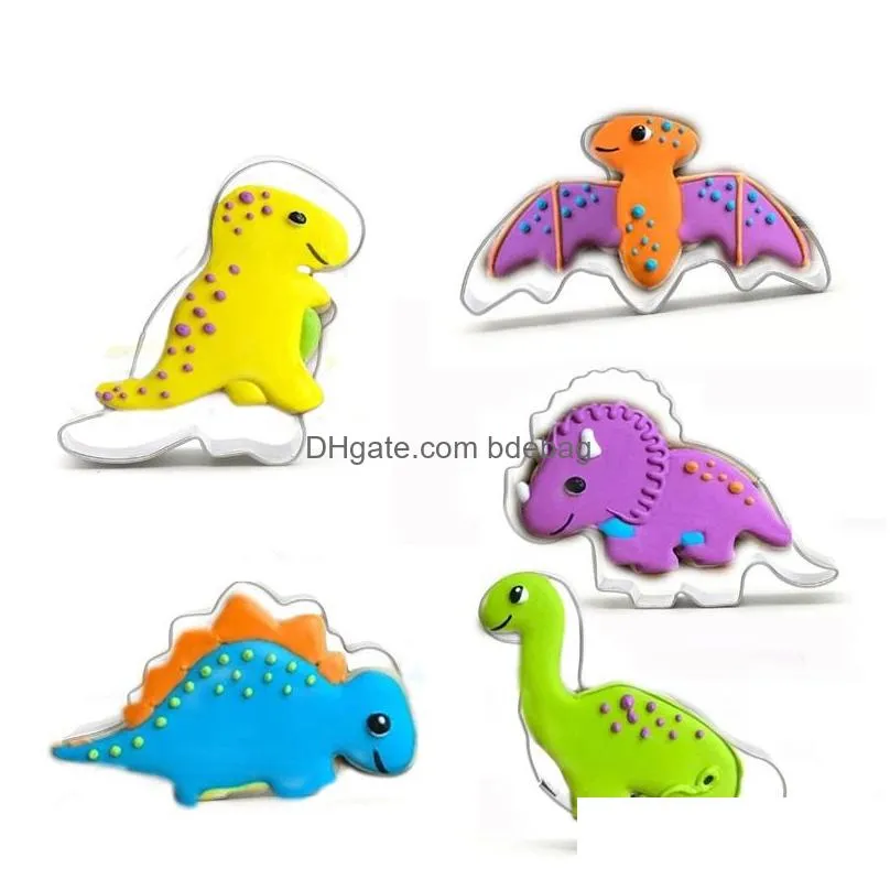 stainless steel dinosaur moulds biscuits 5pcs to a set mold opp packing molds sell well with high quality 4 8mj j1