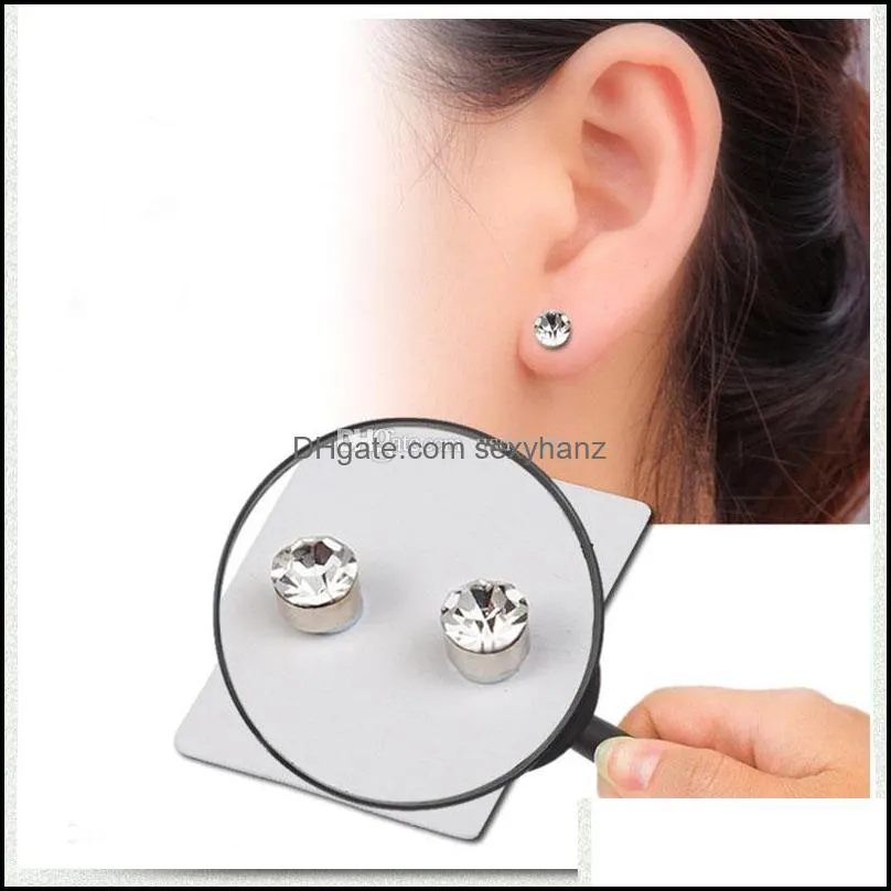 stainless steel magnet diamond earrings stud clip on no hole ear rings women mens fashion jewelry