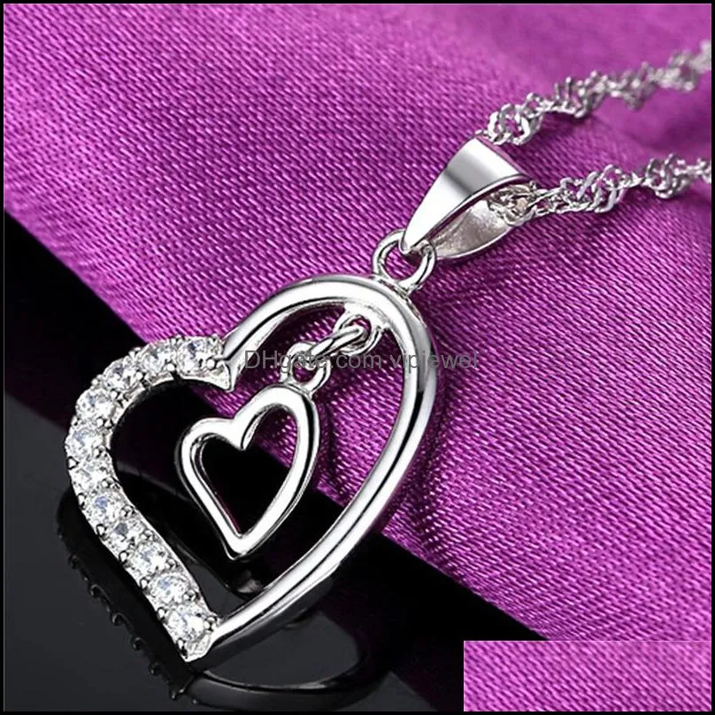 diamond heart necklace double hearts pendant necklaces chain women children fashion jewelry
