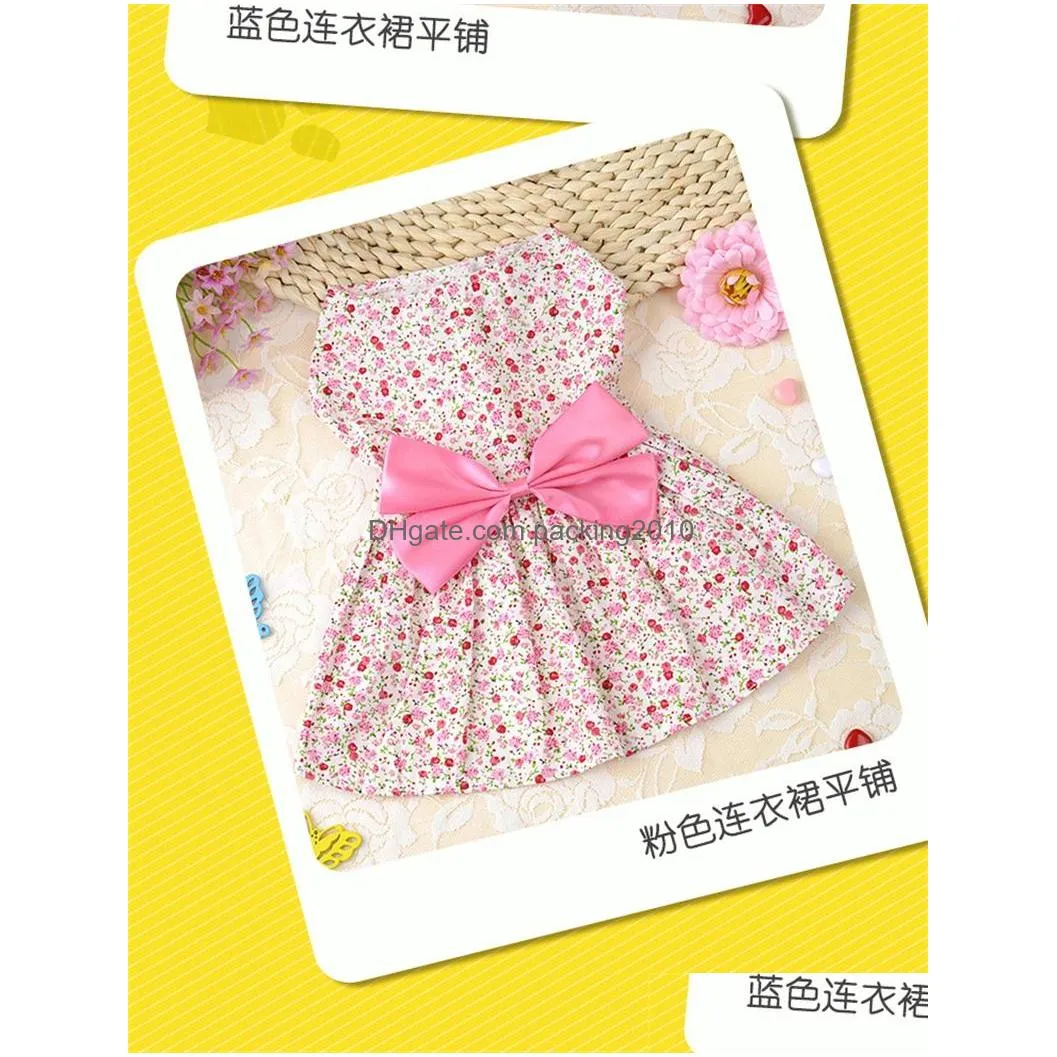 dog apparel pets lovely dress butterfly knot broken flower skirt ventilation princess dresses dog clothes accessories spring and summer 6 5md