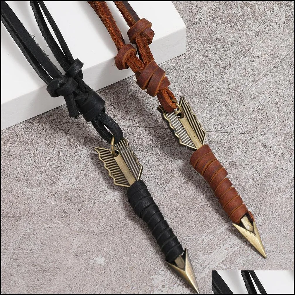 weave bow arrow necklace adjustable leather chain necklaces pendant for women men punk fashion jewelry gift
