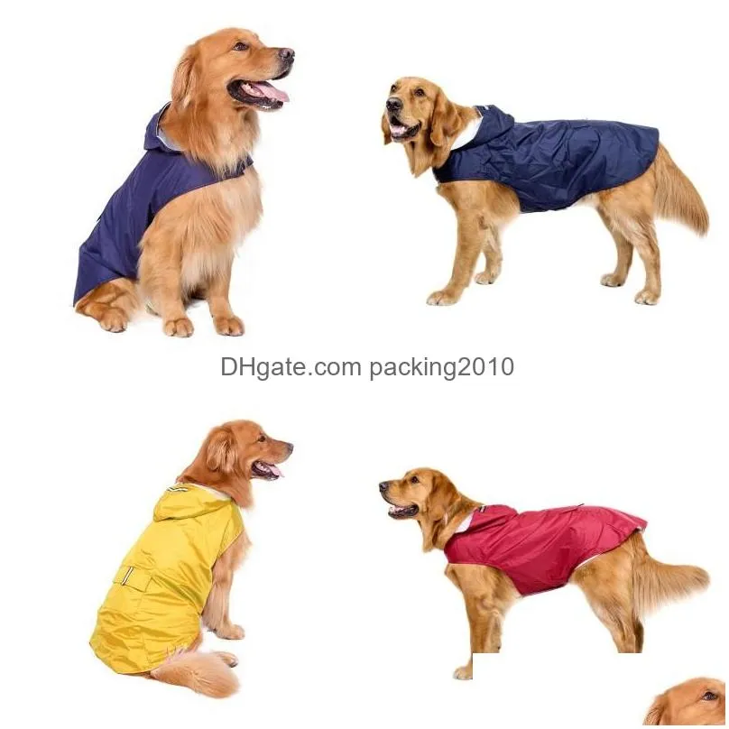 big dog raincoat waterproof reflective grid hooded pet rain clothes outdoor retriever dogs apparel fashion accessories 33dt