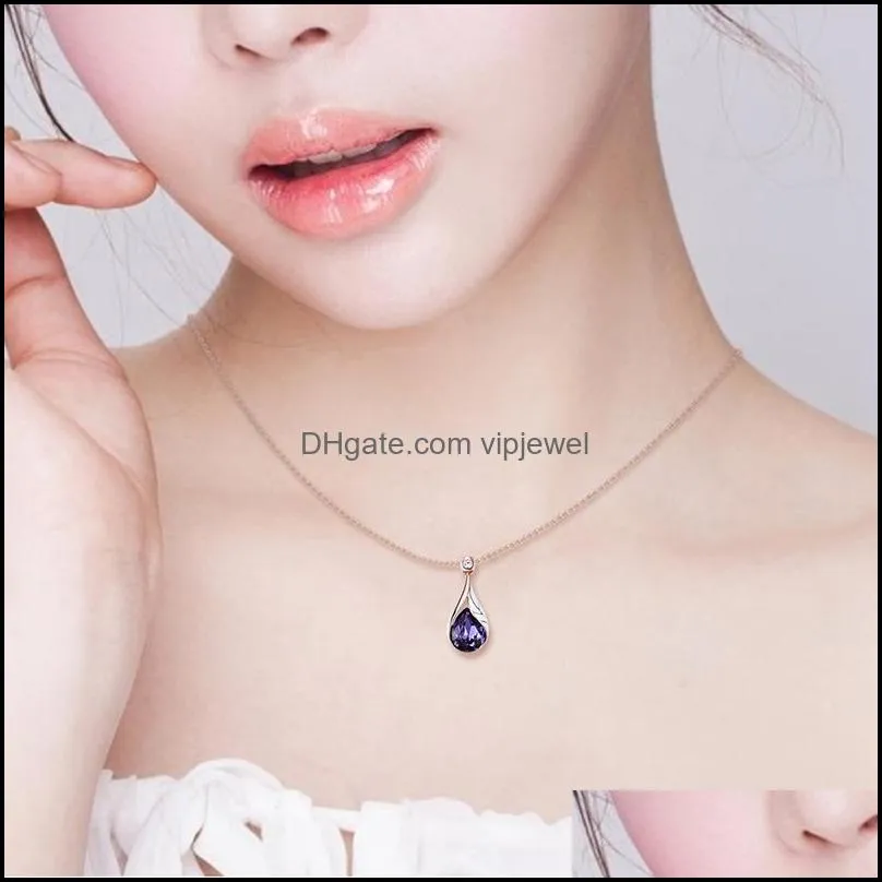 purple diamond water drop necklace earrings jewelry set for women fashion gift