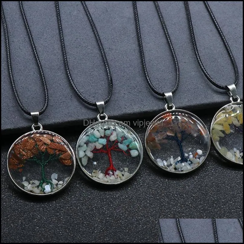natural stone tree of life necklace pendant crystal tiger eye round glass terrarium necklaces for women children fashion jewelry