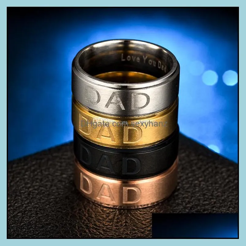 stainless steel love you dad ring black gold band rings mens fashion jewelry fathers day gift