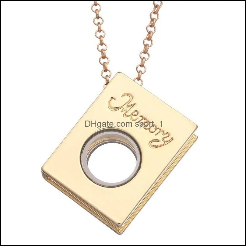 open book memory locket pendant necklace silver gold floating lockets for women diy fashion jewelry