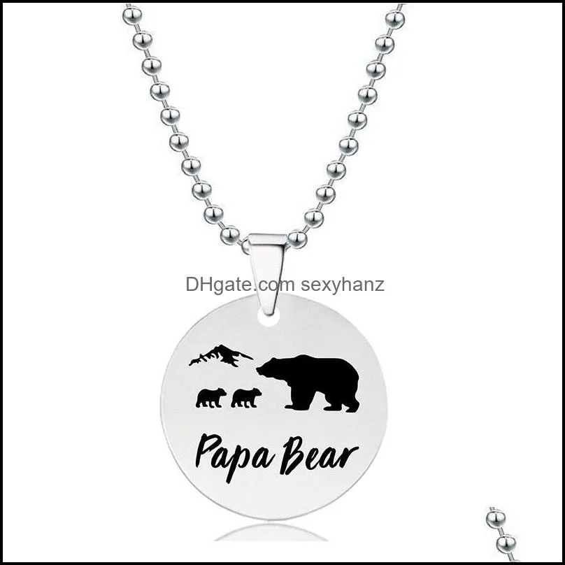 stainless steel coin pendant papa bear necklace animal pattern dog tag necklaces chains for women children fashion jewelry