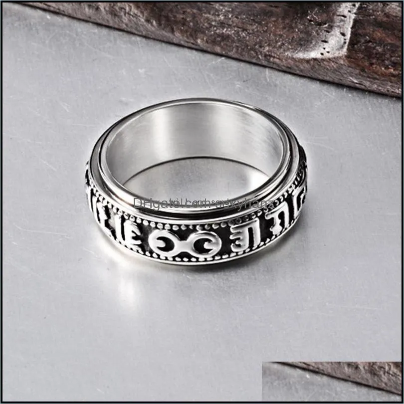 retro stainless steel rotatable ring band finger letter scriptures rotating relieving pressure spinner rings for men women fashion jewelry