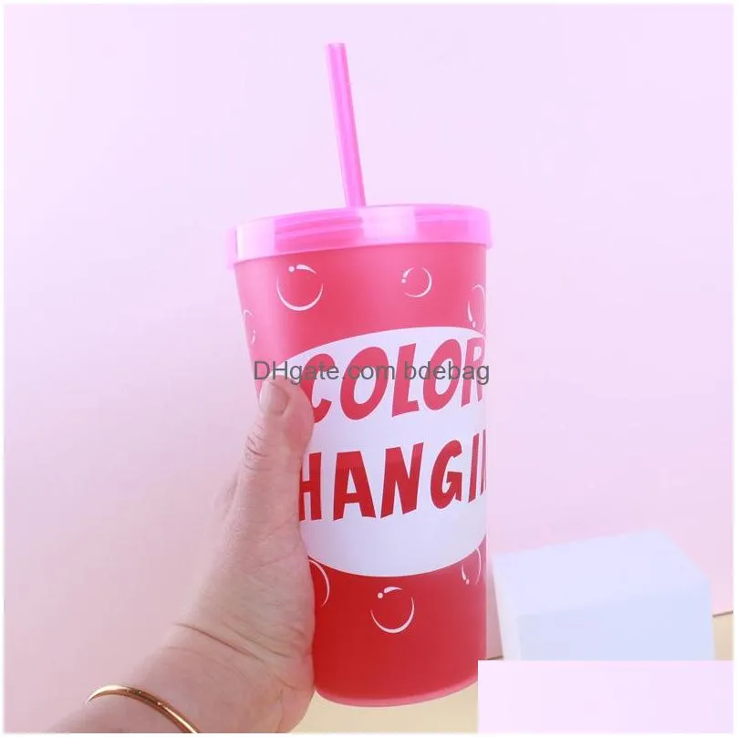 650ml color changing pp plastic mugs reusable party water beverage cup with straws variable colors tumblers 764 b3