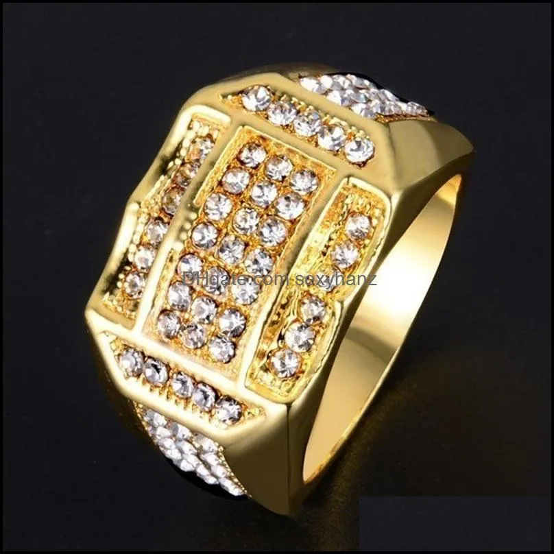 hip hop diamond cluster rings  gold iced out band ring for women men motorcycle style fashion jewelry