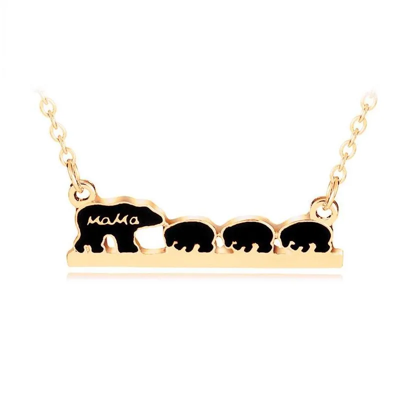animal pendant necklaces gold silver mama bear and cubs alloy necklace fashion jewelry gift
