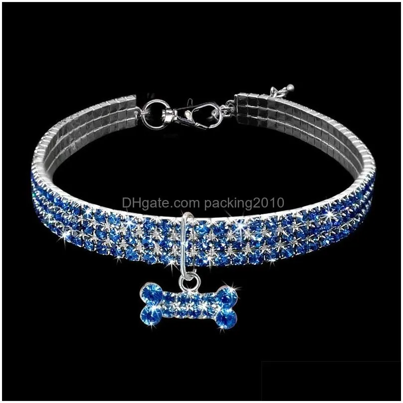 festival party rhinestone dog collars elastic force dogs chain pet products collar leash pendant with bone crystal 9 9cz d2