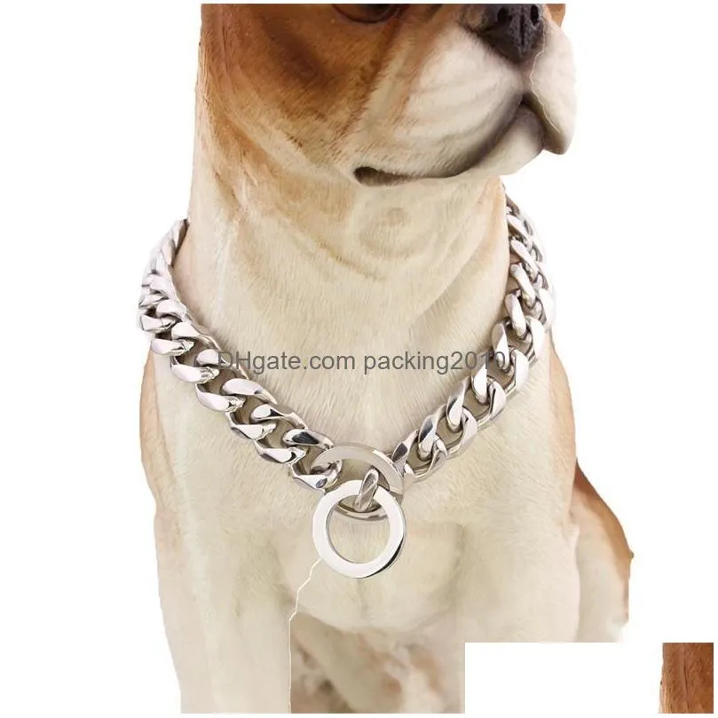 solid stainless steel pet necklace mirror polishing dog collars training walking towing dogs harness many sizes 32tg zz