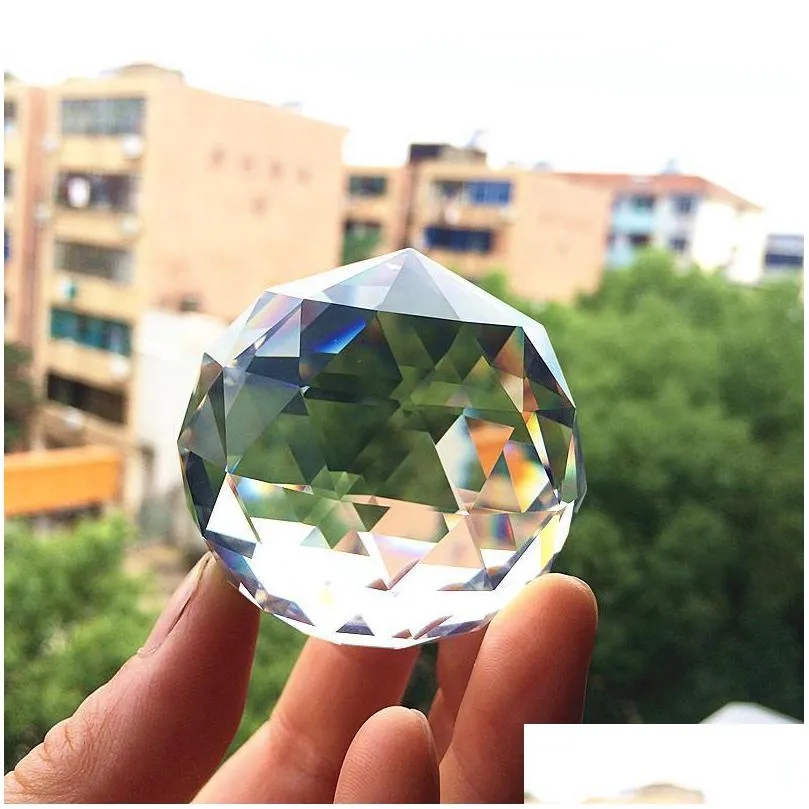 christmas decorations 40/50/60/80/100mm lucky multifaceted crystal glass flat ball diy suncatcher for display window wedding party home