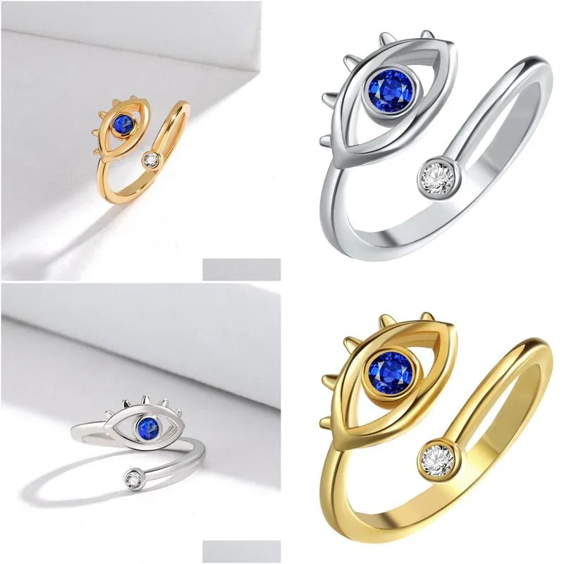 cubic zirconia evil eye ring open adjustable turkey blue eyes rings for women men fashion jewelry