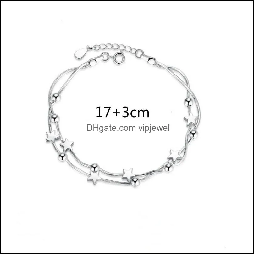 silver bracelet star square ball charm bracelets women girls fashion jewelry gift