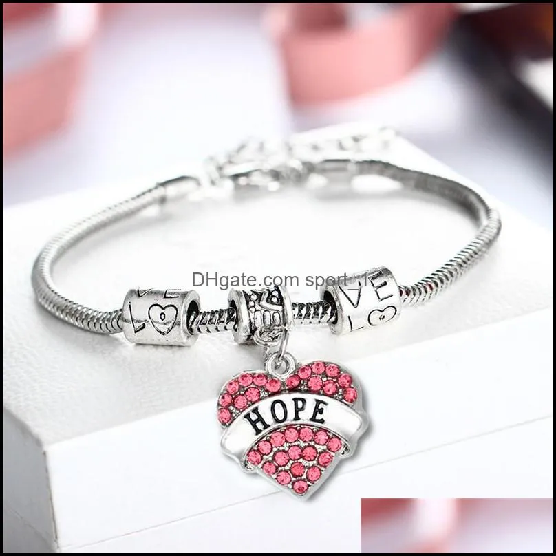 diamond love heart bracelet crystal mom aunt daughter grandma believe hope friends charm bracelets women children fashion jewelry