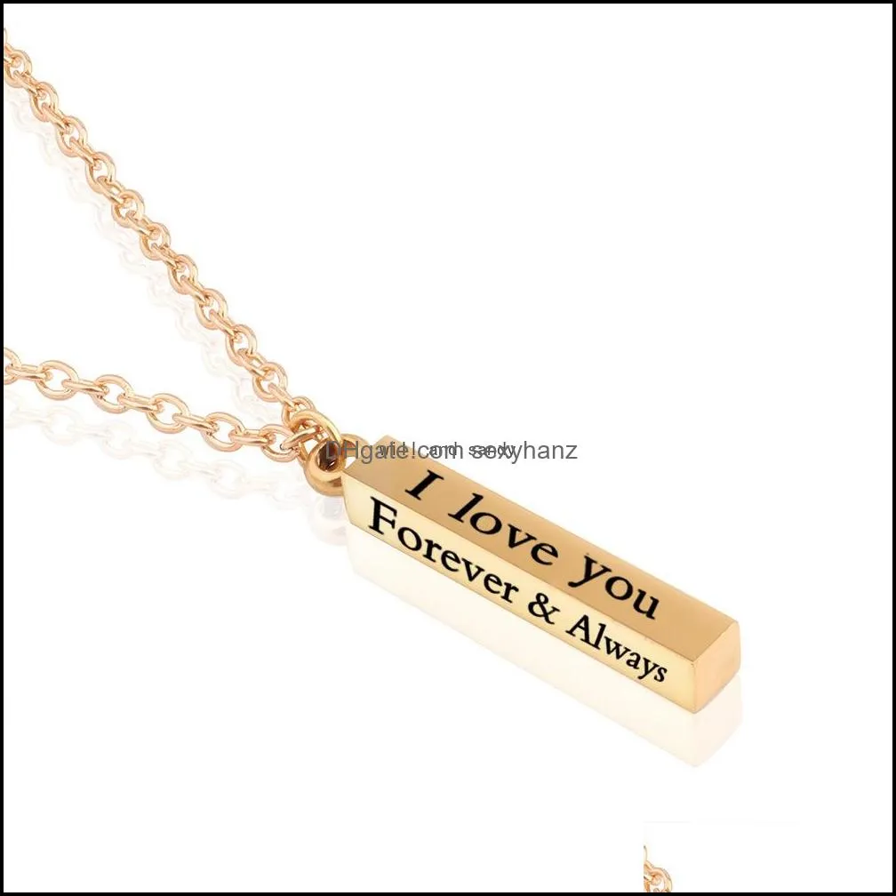 i love you forever always necklace stainless steel bar necklaces the wishing column letter pendant gold chains lovers couple jewelry gift