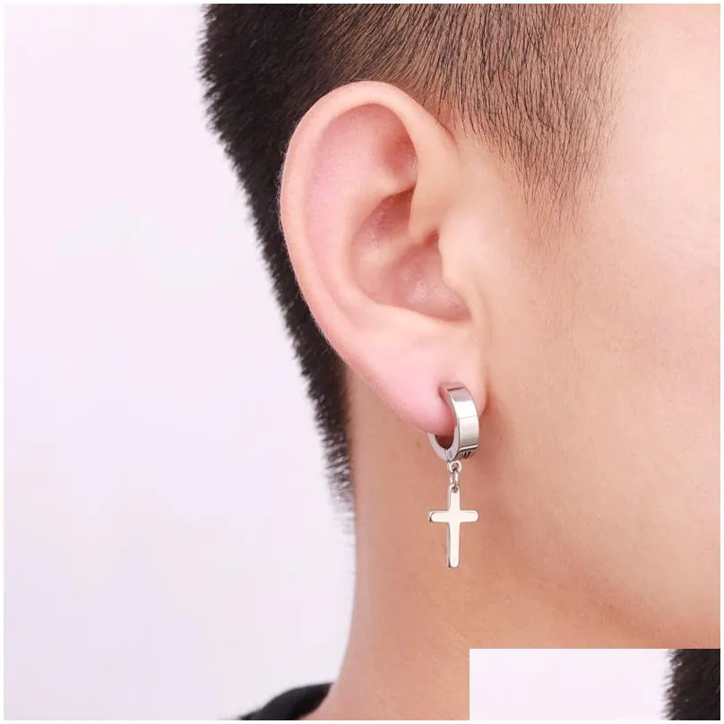 cross dangle earrings stainless steel crosses hoop earring for men and women hinged stud earrings jewelry