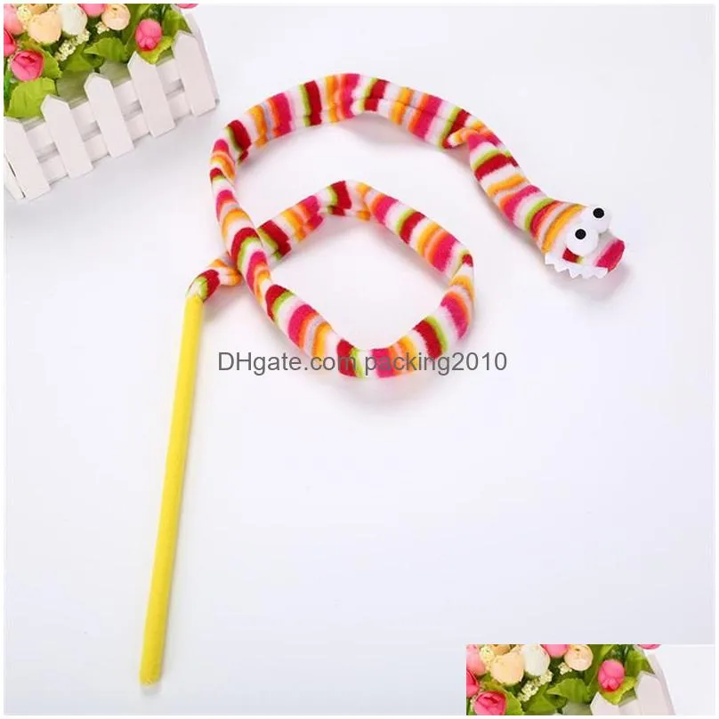 pet kitten cat toy cartoon rainbow snake toys head with sound box teasing cats stick new arrival 3 7pe l1