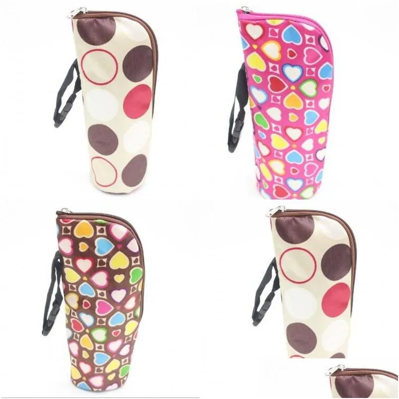 heat preservation feeding bottle sleeve multi colors love heart dot pattern bottles bags black brown hangable cup sleeves 6kd l1